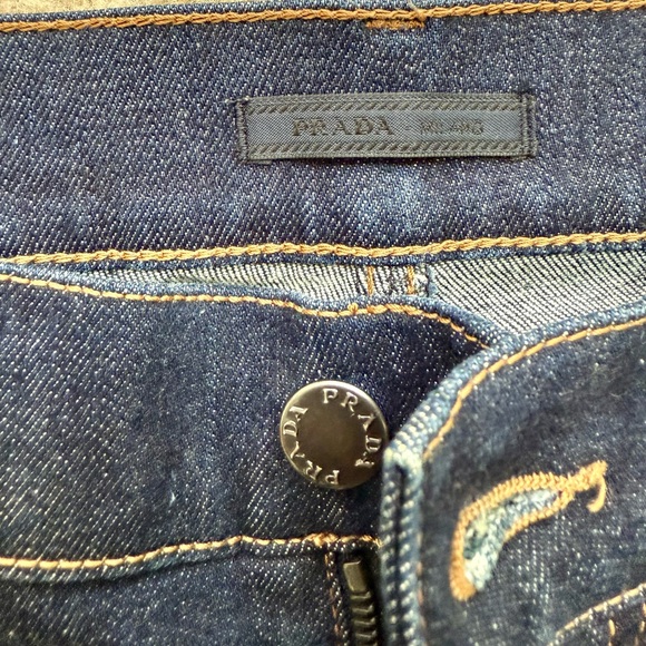 PRADA Dark Wash Mid High Rise Straight Leg Jeans Women Luxury Designer Denim 33 - Picture 11 of 17